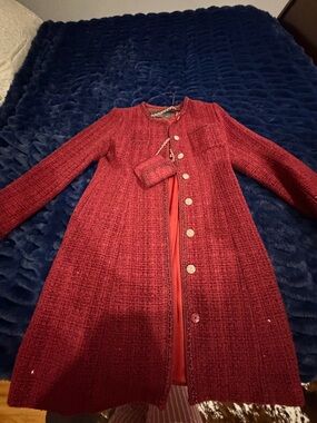 Women's Red Tweed Long Coat Dress